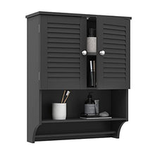 Load image into Gallery viewer, ChooChoo Bathroom Medicine Cabinet 2-Door Wall Cabinet Wood Hanging Cabinet with Adjustable Shelves and Towels Bar (Black)

