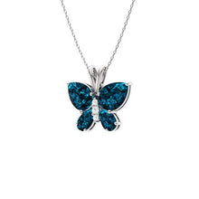 Load image into Gallery viewer, Diamondere Natural and Certified London Blue Topaz and Diamond Butterfly Petite Necklace in 14k White Gold | 1.11 Carat Pendant with Chain
