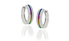 Load image into Gallery viewer, NYC Sterling Women Cubic Zirconia 22MM Princess Cut Rainbow Hoop Earrings (rhodium-plated-silver)

