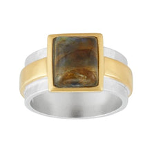 Load image into Gallery viewer, Silpada 'Clear Minds' Sterling Silver 18K Yellow Gold Plating Labradorite Ring, Size 10, Size 10

