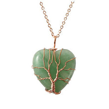 Load image into Gallery viewer, Top Plaza Natural Green Aventurine Healing Crystals Necklace Tree of Life Wire Wrapped Stone Heart Pendant Necklaces Reiki Quartz Jewelry for Womens Girls Ladies
