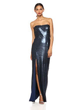 Load image into Gallery viewer, Dress the Population Women's Ellen Strapless Dress Solid Crepe Long Gown W Slit, Navy Sequin, L
