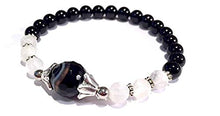 Load image into Gallery viewer, Handmade Banded Black Onyx, Moonstone, Black Tourmaline and Healing Bracelet 7 Inches
