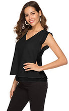 Load image into Gallery viewer, Women's Summer V Neck Tank Cap Sleeve Casual Flowy Chiffon Blouse Shirts Black S
