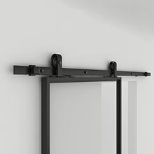 Load image into Gallery viewer, 36"x 84"Metal Glass Sliding Barn Door Panel Heavy Duty Black Carbon Steel Clear Tempered Glass Door Slab with Top Mount Barn Door Hardware Kit Assemble Required(Soft Close Included )
