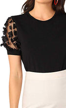 Load image into Gallery viewer, Romwe Women's Summer Short Sleeve Mock Neck Casual Blouse Tops Floral Black Large
