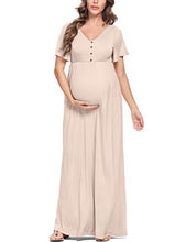 Load image into Gallery viewer, Peauty Maternity Dress Maternity Maxi Dress Maternity Dress for Photoshoot Ruffles Short Sleeve Light Mocha XXL Plus Size
