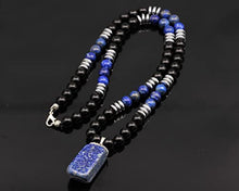 Load image into Gallery viewer, Zirconia Raw Lapis Necklace Natural Lapis Lazuli Black Onyx Beaded Protection Clips Healing Gemstone Necklace Gift For Her Christmas Gift
