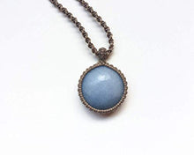 Load image into Gallery viewer, Celestite necklace, Macrame necklace with blue stone, Round Celestite stone, Celestite pendant, Macrame art, Light blue, Spiritual, Unisex
