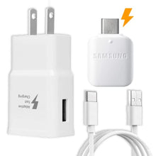Load image into Gallery viewer, Samsung Fast Adaptive Wall Adapter Charger for Galaxy S10 Lite S9 Plus Note 9 S8 Note 8 EP-TA20JBE - 4 Foot Type C/USB-C Cable and OTG Adapter - White
