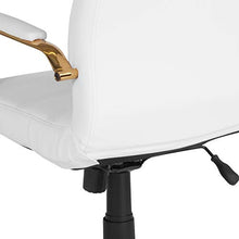 Load image into Gallery viewer, Flash Furniture Mid-Back White LeatherSoft Executive Swivel Office Chair with Gold Frame and Arms

