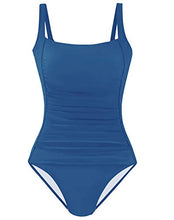 Load image into Gallery viewer, Upopby Women's Vintage Padded Push up One Piece Swimsuits Tummy Control Bathing Suits Plus Size Swimwear Steel Blue 18
