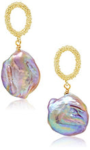 Load image into Gallery viewer, La Raffine Natural Baroque Pearl Lustrous with 14K Gold Plating Textured Dangle/Waterdrop Irregular Shape Handmade Earrings for Women Girl Gifts for Valentines/Birthday/Anniversary/Mother’s Day
