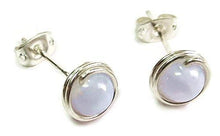 Load image into Gallery viewer, Blue Lace Agate and Sterling Silver Wire-Wrapped Post Earrings
