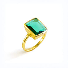 Load image into Gallery viewer, Rectangular Green Tourmaline ring, stackable ring, Vermeil Gold or sterling silver, bezel set ring, oval ring, Dark green gemstone ring, October Birthstone ring
