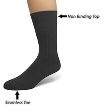 Load image into Gallery viewer, EMEM Apparel Men's Diabetic Circulatory Non-Binding Top Loose Top Casual Dress Crew Mid Calf Cotton Seamless Toe Hosiery Socks 3-Pack Black 10-13
