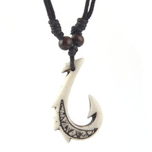 Load image into Gallery viewer, HZMAN Hawaiian White Fish Hook Pendant Hemp Cord Chain - Maori Tribal Necklace
