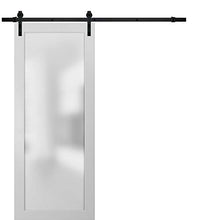 Load image into Gallery viewer, Sliding Lite Barn Frosted Glass Door 42 x 84 | Planum 2102 White Silk | 8FT Rail Hangers Stops Hardware Set | Modern Solid Core Interior Door Eco-Veneer
