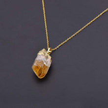 Load image into Gallery viewer, Natural Healing Crystal Yellow Citrine Rough Stone Pendant Necklace, Yellow Gold Tone
