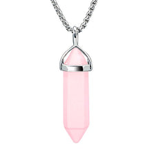 Load image into Gallery viewer, BEADNOVA Natural Rose Quartz Necklace Gemstone Crystal Necklace for Women Healing Stone pendant Jewelry for Men Pendulum Divination Pink Crystal Hexagonal pendant (18 Inches Stainless Steel Chain)
