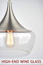 Load image into Gallery viewer, Kira Home Ava 12" Modern Industrial Schoolhouse Pendant Light with Clear Wine Glass Style Shade, Adjustable Hanging Height, Brushed Nickel Finish
