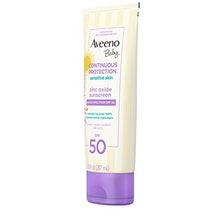 Load image into Gallery viewer, Aveeno Baby Continuous Protection Zinc Oxide Mineral Sunscreen Lotion for Sensitive Skin, Broad Spectrum SPF 50, Tear-Free, Sweat- &amp; Water-Resistant, Paraben-Free, Non-Greasy, 7 fl. oz
