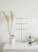 Load image into Gallery viewer, Umbra 299330-491-REM Trigem Hanging Organizer – 3 Tier Table Top Necklace Holder, Box Display with Jewelry Tray Base, One Size, Nickel
