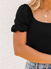 Load image into Gallery viewer, Vermisse Women’s Solid Short Puff Sleeve T Shirts Slim Fitted Square Neck Tee Tops
