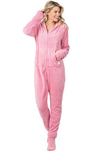 Load image into Gallery viewer, PajamaGram Womens Onesie with Hood - Adult Footie Pajamas, Pink, 2X / 20-22
