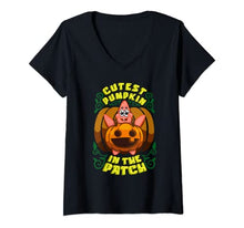 Load image into Gallery viewer, Mademark x SpongeBob SquarePants - Womens SpongeBob Halloween Cutest Pumpkin in the Patch Patrick Star V-Neck T-Shirt
