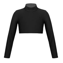 Load image into Gallery viewer, inlzdz Kids Girls Long/Short Sleeves/Sleeveless Crop Top Tight Shirt Dancewear Athletic Ballet Dance Yoga Costume Black 8
