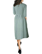 Load image into Gallery viewer, MEROKEETY Women's 3/4 Balloon Sleeve Striped High Waist T Shirt Midi Dress with Pockets

