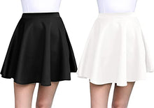 Load image into Gallery viewer, Sweet Hearts Women’s 2-Pack Basic Skater Skirt- Versatile Stretchy Mini Flared Skirt Made in USA Black/White
