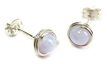 Load image into Gallery viewer, Blue Lace Agate and Sterling Silver Wire-Wrapped Post Earrings
