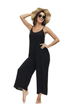 Load image into Gallery viewer, Buenos Ninos Women's V Neck Floral Maxi Dress Boho Printed Adjustable Spaghetti Strap Ethnic Beach Long Dress with Pockets L Pure Black Jumpsuit
