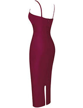 Load image into Gallery viewer, UONBOX Women's Strappy Sleeveless Bottom Slitted Plain Party Bodycon Bandage Dress Wine S
