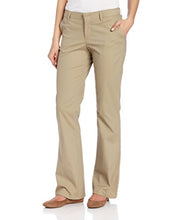 Load image into Gallery viewer, Dickies Women's Flat Front Stretch Twill Pant Slim Fit Bootcut, Desert Sand, 14 Long
