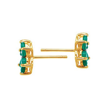 Load image into Gallery viewer, 1 ct Natural Emerald Flower Stud Earrings with Diamonds in 18K Gold-Plated Sterling Silver
