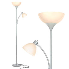 Load image into Gallery viewer, Brightech Sky Dome Plus - Super Bright LED Torchiere &amp; Reading Floor Lamp - Dimmable Modern Standing Pole Lamp for Office, Living Room – Tall Mother-Daughter Lights for Bedroom Night Lighting – Silver
