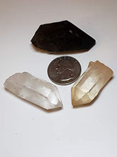 Load image into Gallery viewer, 3pc Set Clear &amp; Smokey &amp; Tangerine Quartz Points Raw Natural Healing Crystal Gemstone Specimens from Brazil
