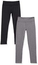 Load image into Gallery viewer, Amazon Essentials Girls' Full-Length Active Legging, 2-Pack Black/Charcoal Heather Grey, Small
