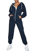 Load image into Gallery viewer, VamJump Womens 2 Piece Solid Tracksuit Set Full Zip-up Hooded Sweatshirts Sweatpant Set,Dark Blue,S

