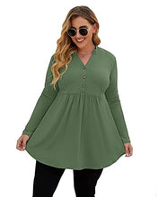 Load image into Gallery viewer, Button Henley Shirts Defjooy Plus Size Peplum Tops For Women Long Sleeve Tunics Teacher Royal Blue 2X
