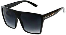 Load image into Gallery viewer, Basik Eyewear ShadyVEU Big Oversize Square Sunglasses UV Protection Trapezoid Flat Top Frame Kim K Style Aviator Shades (Glossy Black)
