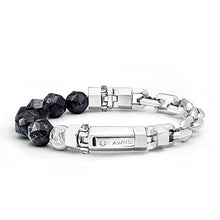 Load image into Gallery viewer, AWNL Men's Beaded Bracelet Sterling Silver Cuban Link Chain Bracelet with Nuummite Gift for Men, 6.3'' - 6.7''
