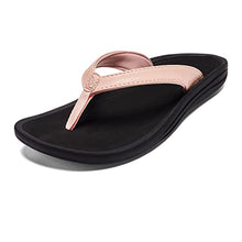Load image into Gallery viewer, OluKai Kulapa Kai Women's Beach Sandals, Quick-Dry Flip-Flop, Water Resistant, Compression Molded Footbed &amp; Wet Grip Soles, Petal Pink/Black, 10
