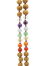 Load image into Gallery viewer, Chakra Rudraksha &amp; Stone 108 Bead Mala Gold Plated Om Pendant
