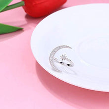 Load image into Gallery viewer, Milacolato Sterling Silver Moon Rings for women Adjustable Platinum Plated 5A Cubic Zirconia Crescent Moon Star Rings
