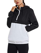Load image into Gallery viewer, BALEAF Women's Half Zip Running Cycling Jacket Water-Resistant Lightweight Windbreaker Track Hoodie Drawstring Pockets White Zip L

