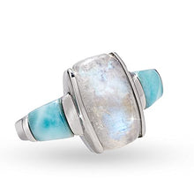 Load image into Gallery viewer, Stauer - Women's Moonstone &amp; Larimar Ring, 5 carats moonstone &amp; 3 ctw larimar, With .925 sterling silver setting Size 10
